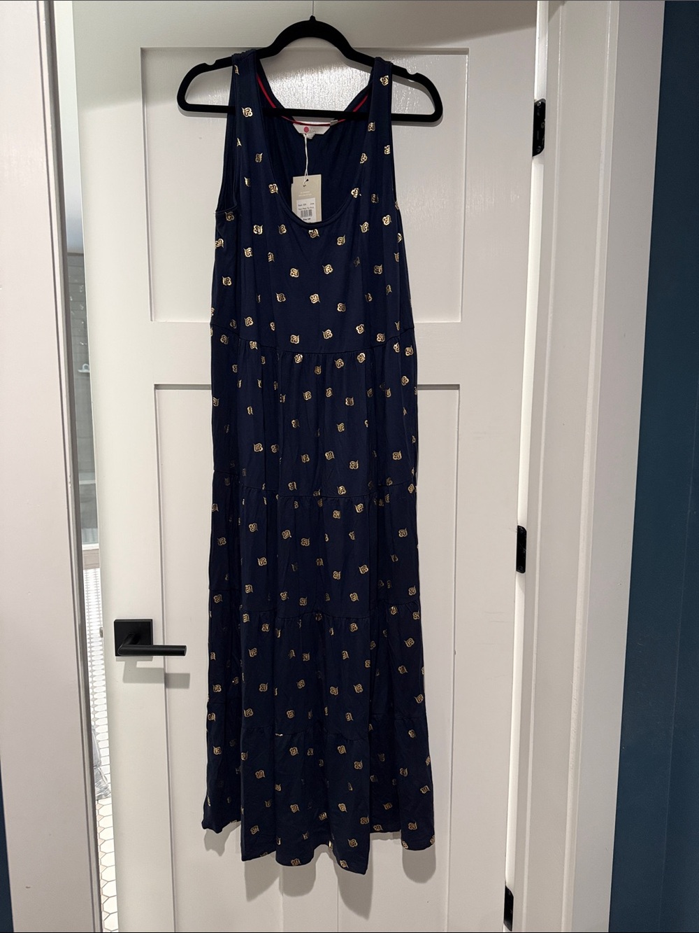 Boden Navy Maxi Dress with Gold Dot Accents